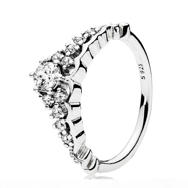 

925 Sterling Silver Fairytale Tiara with Clear CZ Ring Fit Pandora Charm Jewelry Engagement Wedding Lovers Fashion Ring For Women