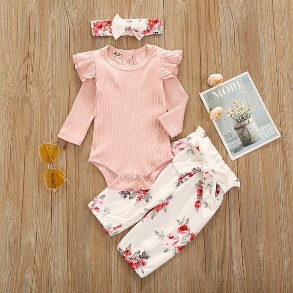 

2020 summer baby sets romper+ flower trousers +headdress, White