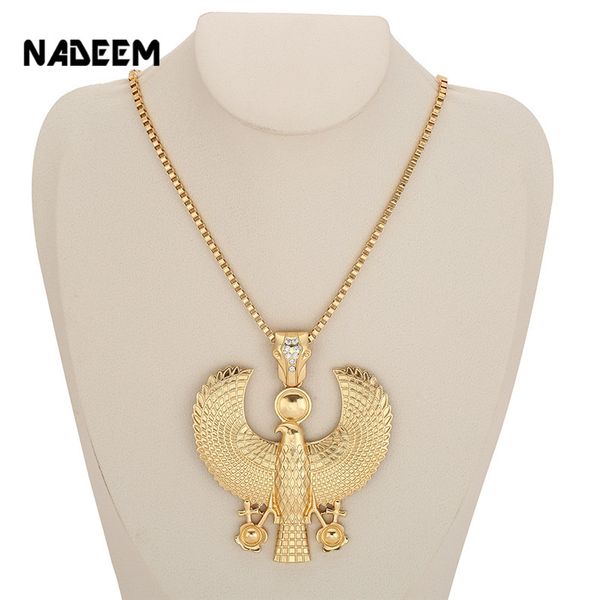 

fashion metal gold color egyptian horus bird falcon holding ankh pendant necklace bib chain choker animal hiphop necklace, Silver