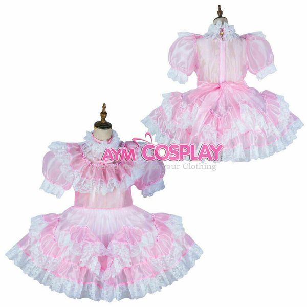 

transparent lockable pink organza dress cross dressers tailor-made, Black;red