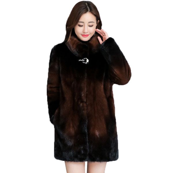 

women's fur & faux 2021 fashion coat women winter plus size thick warm jacket female long outerwear a3266, Black