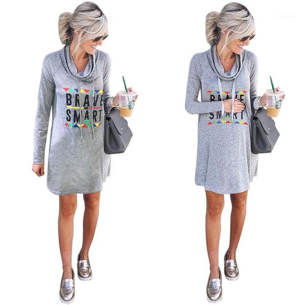 

fashion natural color long sleeve dresse womens clothing womens casual dresses designer letter cowl neck dress, Black;gray