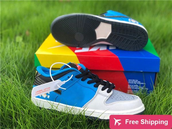 

new authentic instant skateboards x sb dunk low dog running shoes men women blue black white silver 3m reflective japan sneakers with box