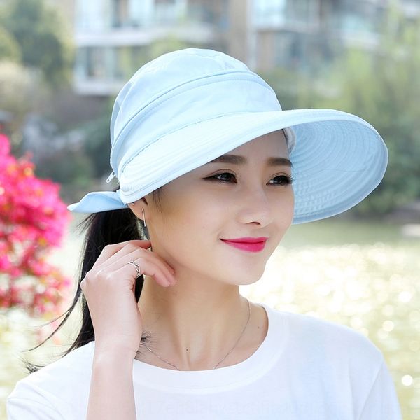 

korean-style uv-proof large eaves outdoor shade female beach outdoor dual-purpose zipper empty sun sun hat hat, Blue;gray