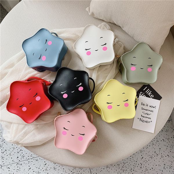 

cute cartoon children coin purse pu leather lovely star girls crossbody bag children accessories small shoulder bag mini wallet, White
