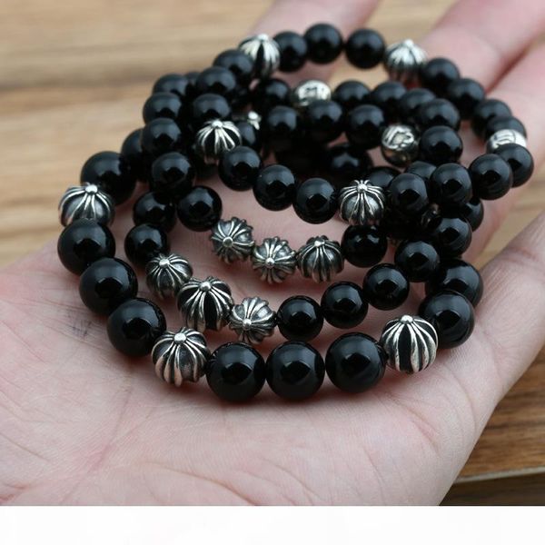 

i personalized 925 sterling silver vintage jewelry antique silver american hand -made designer black agate beads strands bracelet