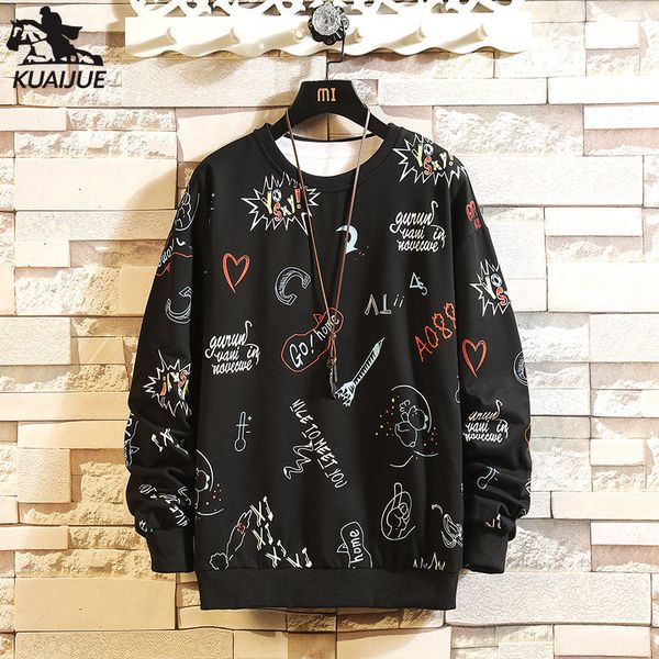 

человек hoodie mens 2020 весна осень новый печать толстовка человек hip hop harajuku streetwear черный длинные рукава hoodie mens w19195, Black