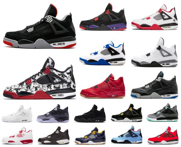 

mens jumpman 4 4s iv basketball shoes bred wings encore fire red singles stealth oreo white cement men designer sneakers size us 7-13