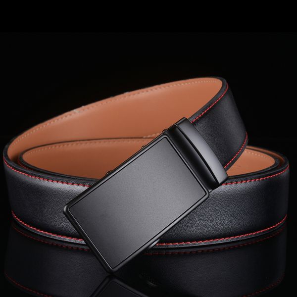 

plyesxale leather belts for men metal automatic buckle belt male strap chocolate brown casual cinto masculino g12, Black;brown