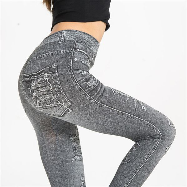 

women slim false imitation jeans fitness leggins women denim leggings nine pants leggings black