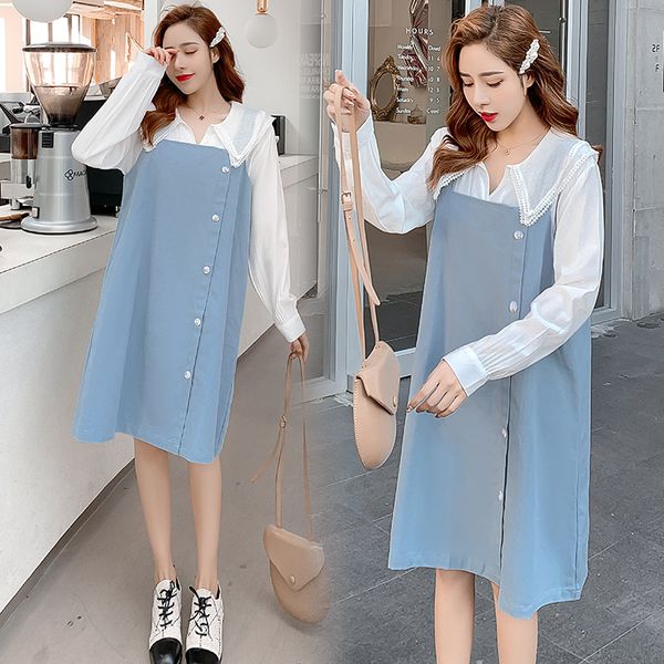 

9615 # 2pcs / set white материнство блузы + жилет tank платье костюмы осень корейский моды одежды для беременных беременность сыпучих