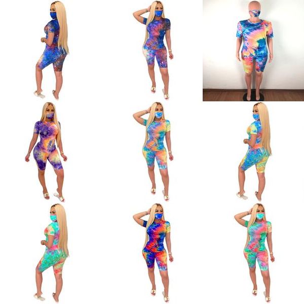 

оптовый tie dye t shirt байкер шорты костюмов комплекты уличная беговая одежда lady летняя одежда с маской для лица 2 двухкусочных целые pgv, Gray