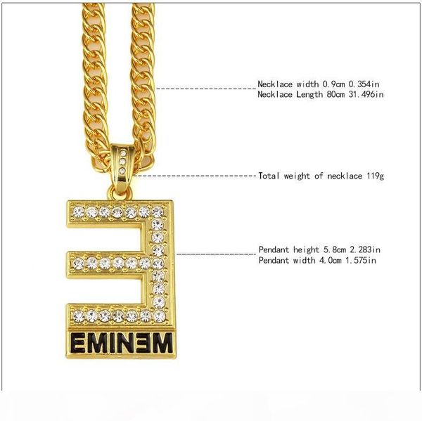 

rhinestone iced out eminem pendant necklace hip hop style rapper bling jewelry, Silver