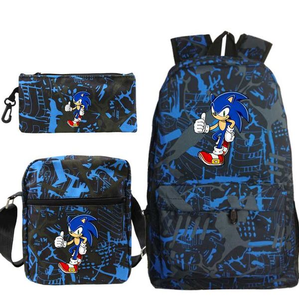

mochila sonic the hedgehog backpack men 3 pcs/set anime hip hop plecak sac a dos femme kpop pencil case shoulder bookbag pack