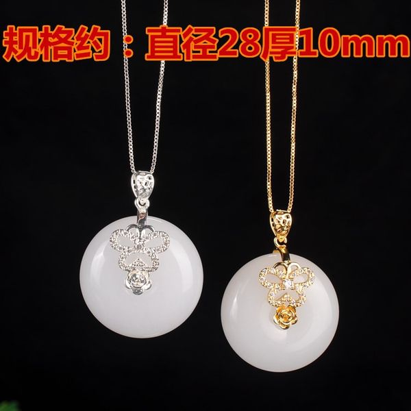 

xinjiang natural gold thread jade safety clasp 925 silver pendant
