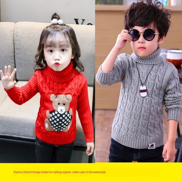 

new 2020 small medium boys and girls boys and children sweater turtleneck korean cartoon all-twist sweater, Blue