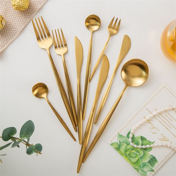 

Dinnerware Gold Flatware Gold Cutlery Matte Polish Stainless Steel 304 Knife Fork Spoon Wedding Tableware Silverware