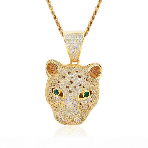 

new hip hop pendant with zircon leopard head and shiny animal necklace, Silver
