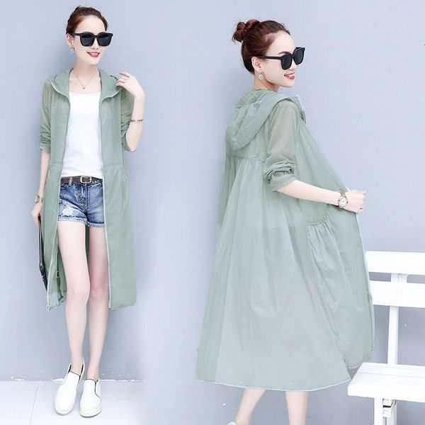 

2020 summer breathable overknee mid-length loose large clothes sunscreen clothes size sunscreen women's thin coat, Tan;black