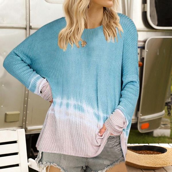 

tie dye shirts women harajuku style long sleeve tshirt women gradient contrast knitted t-shirt streetwear ropa de mujer, White