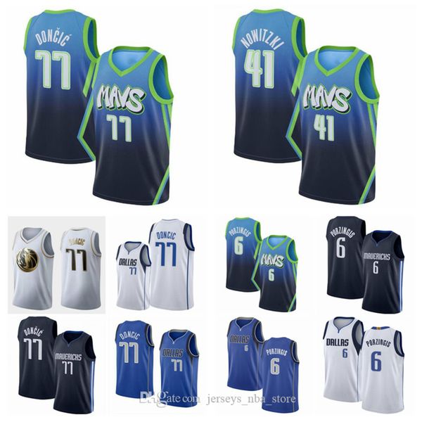 

men youth dallas mavericks dirk nowitzki 77 doncic 6 porzingis blue white navy 2019/20 city edition nba player jersey01, Black;red