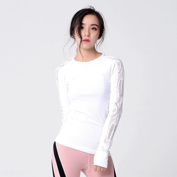 

vertical hollow hollow seamless fitness yoga long sleeve tight jacquard jacquard sports long sleeve, Black