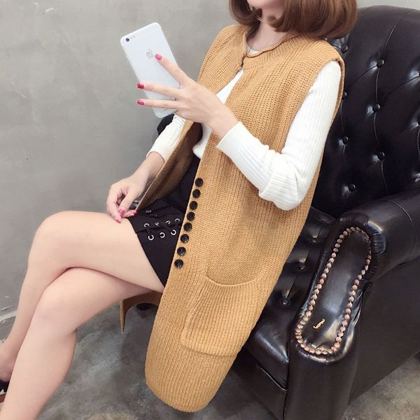 

autumn new fashion women's mid-length knitwear knitted shirt coat cardigan outerwear women's sleeveless vest blouse coat, White;black
