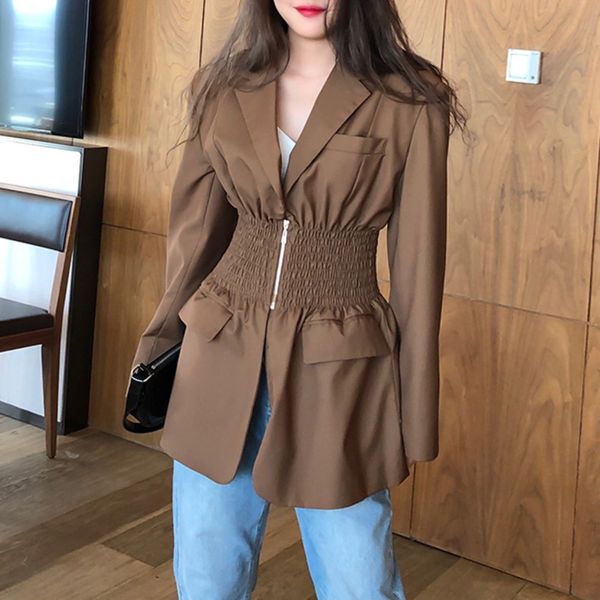 

women's suits & blazers [ewq] 2021 autumn women gold brown pleated waist suit loose fashion high-quality ladies blazer slim coats, White;black
