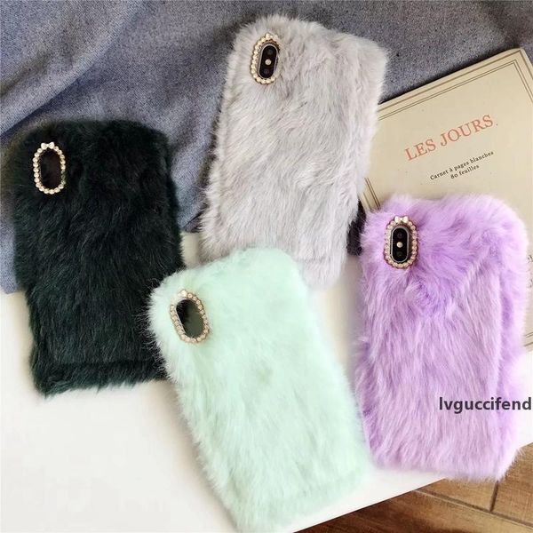 

case for iphone xs max xr x 8 7 6 genuine rabbit hair soft tpu animal bling diamond fluffy fur bow phone cover cute lovely fashion luxury