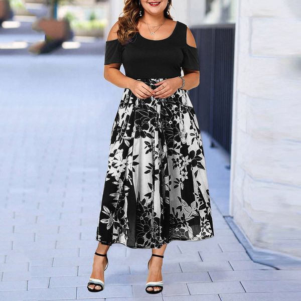 

summer dress women 2020 robe femme vestidos de verano casual plus size o neck stitching off shoulder short sleeve dress z4, Black;gray