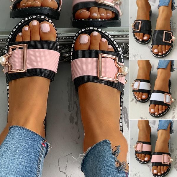 

flats 2020 women fashion beach slippers slides summer shoes flat crystal flat sandals outdoor female casual shoes zapatos mujer, Black