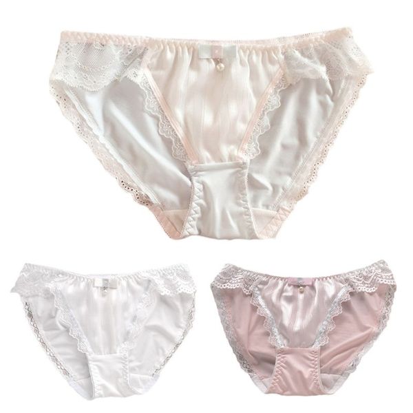 

women's panties women milk fiber low rise bow pearl floral lace lolita briefs underwear 83xf, Black;pink