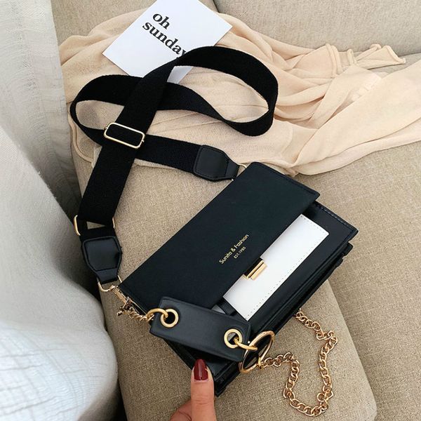 

women contrast color mini handbags fashion ultra fire retro wide shoulder strap messenger bag purse simple style crossbody bags