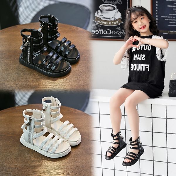 

girls' 2020 new sandals and sandals korean style high-soft-soled roman shoes solid color medium-size children's fashionable style, Black;red