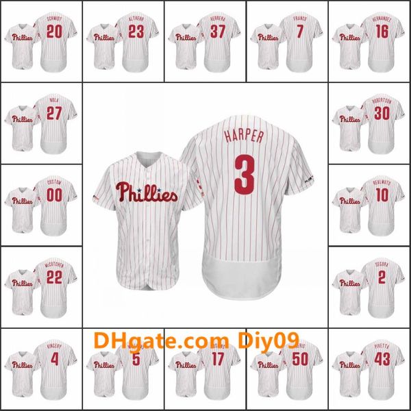 

philadelphia phillies men #3 bryce harper 20 mike schmidt 50 hector neris women youth flex base majestic home custom jersey, Black