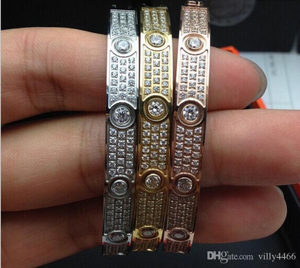 

titanium steel men and women love screw bracelets with full cz diamond silver rose gold bangle with screwdriver bracelet for lovers jewelry, Black