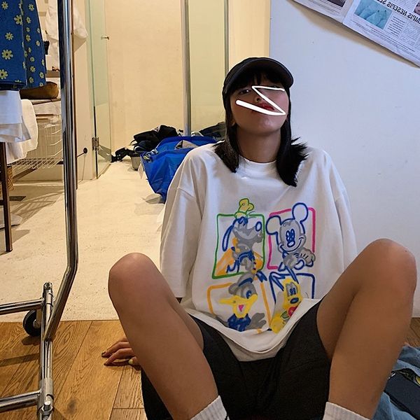 

short-sleeved t- women's summer 2020 new ins fashionable korean printed half-sleeved base t- shirt shirt loose pink top, White