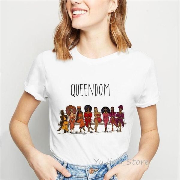 

melanin poppin shirt women black girls printed vogue funny t shirts lettter queendom t shirt feminist tshirt summer, White