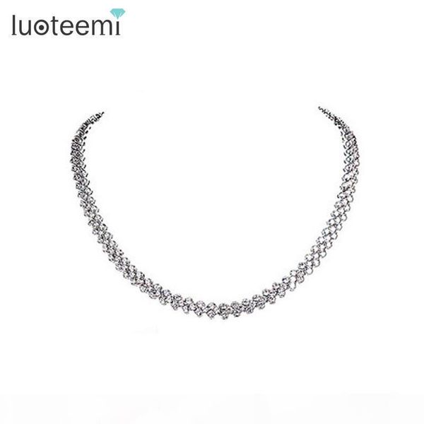 

luoteemi roman luxury 2.75mm cubic zircon inlay charm wedding choker necklace for women bride wedding necklace, Silver