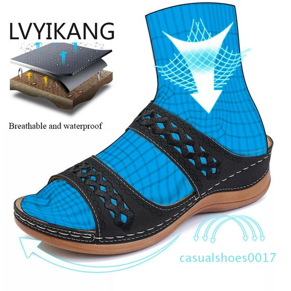 

women's open toe comfy sandals orthopedic low heels walking toe corrector sandals drop shipping c16, Black