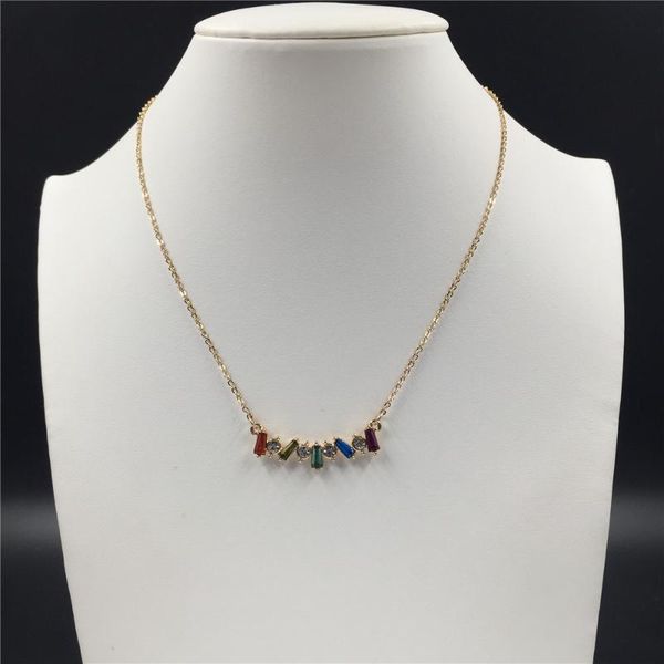 

gorgeous gold color plating baguettes multi stone pendant necklace for women girl office lady gift, Silver