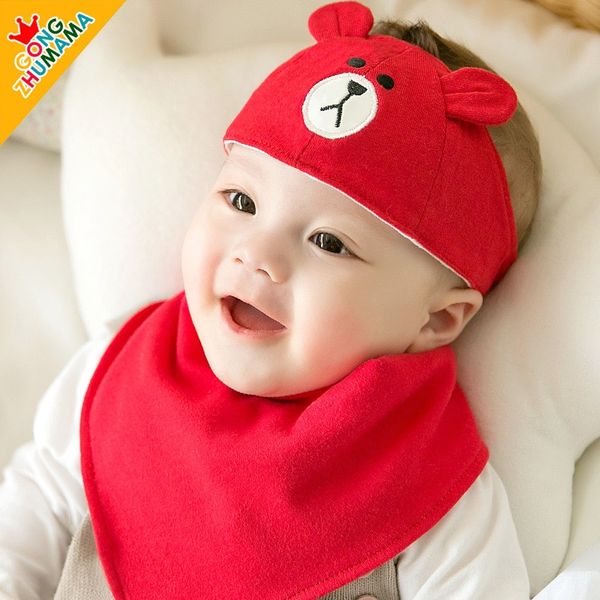 

2019 new bear brain protection door children's cotton protective baby cap cloth triangle cover baby empty halogen door cap, Blue;gray