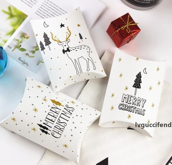 

merry christmas gift box pillow shape xmas tree elk print christmas candy box bag paper cookies boxes party gift bag