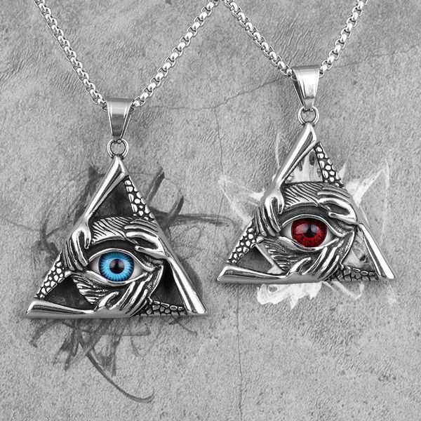 

guardian eye triangle long men necklaces pendant chain punk for boyfriend male stainless steel jewelry creativity gift wholesale, Silver