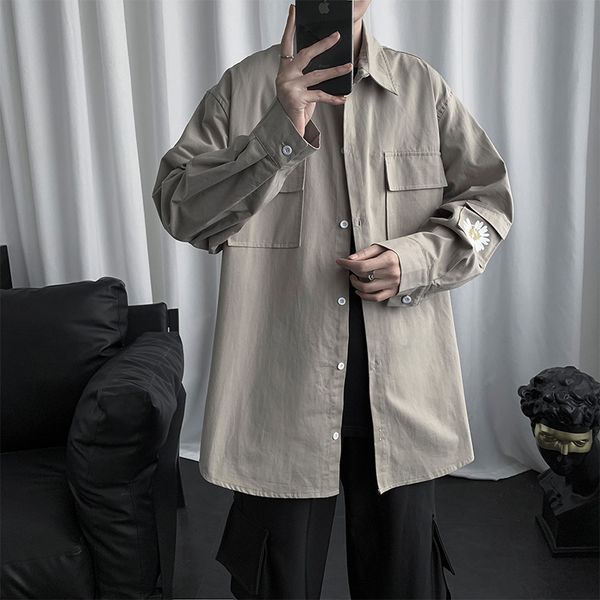 

5xl plus size double pockets casual shirt men loose fit streetwear oversized men shirts long sleeve 2020 mens clothing xxxxxl, White;black