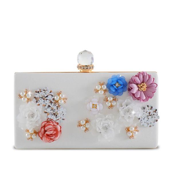 

aber 2020 handmade flowers evening bags with chain diy sequins wedding dinner purse white diamond wallets banquet bags mn1256