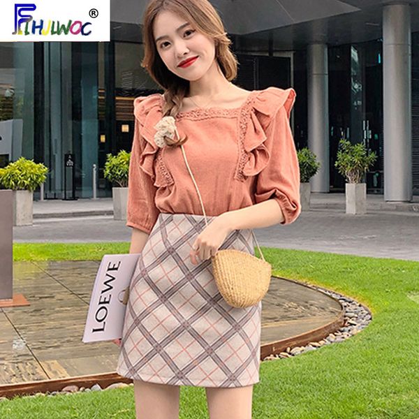 

2020 summer cute chic women flhjlwoc korean japanese design style ruffled pink blouse vestidos femme 4930, White