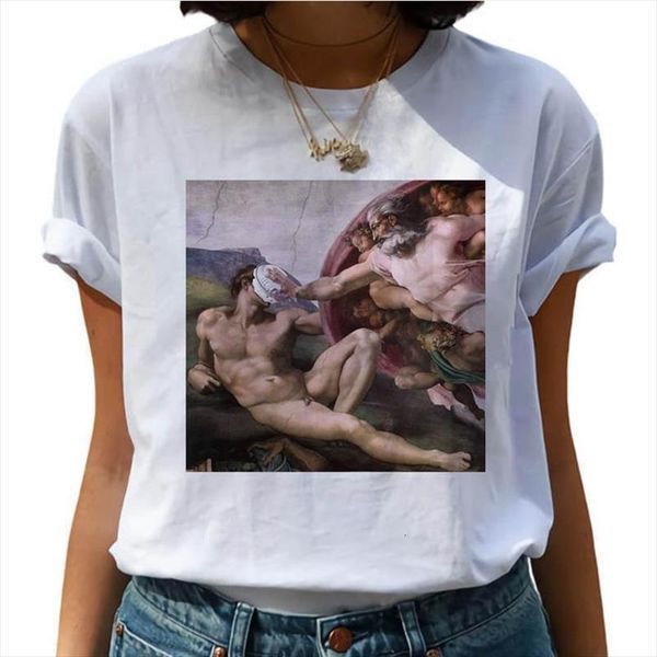 

new michelangelo the creation harajuku t shirt women funny cartoon ullzang t shirt grunge fashion tshirt graphic tees female, White