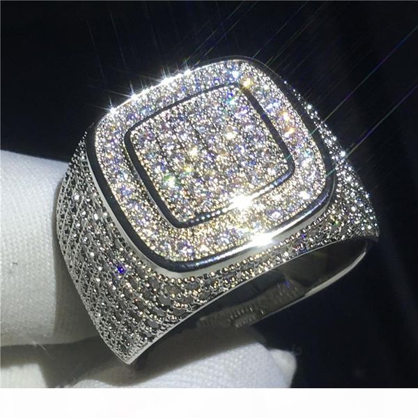

luxury male hiphop ring 925 sterling silver pave 5a cz stone statement wedding band rings for men rock party jewelry, Slivery;golden