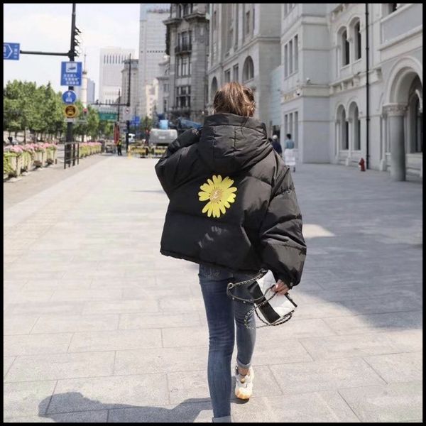 

fedjn off-season jacket special price popular loose white duck down large size small daisy flower wrinkle chrysanthemum small new down jacke, Black